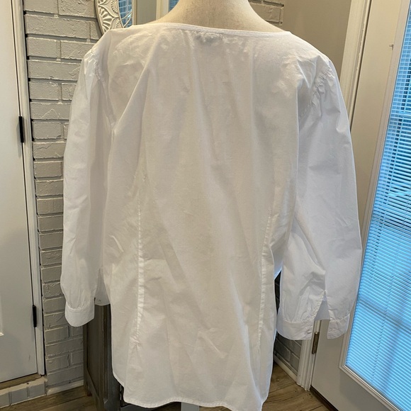 Talbots white cotton popover blouse floral embroidery appliqué coastal beach XL - Picture 5 of 11
